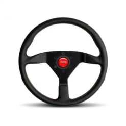 MOMO 320mm Black Leather Red Stitch Black Spokes Montecarlo Steering Wheel Part Number: MCL32BK3B