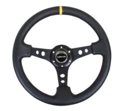 NRG 350mm Black Leather Yellow Mark Steering Wheel Part Number: RST-006BK-Y