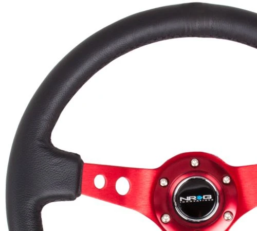 NRG Deep Black Leather Red Center 350mm Reinforced Steering Wheel Part Number: RST-006RD 5 NRG Deep Black Leather Red Center 350mm Reinforced Steering Wheel Part Number: RST-006RD - Image 3