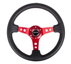 NRG Deep Black Leather Red Center 350mm Reinforced Steering Wheel Part Number: RST-006RD