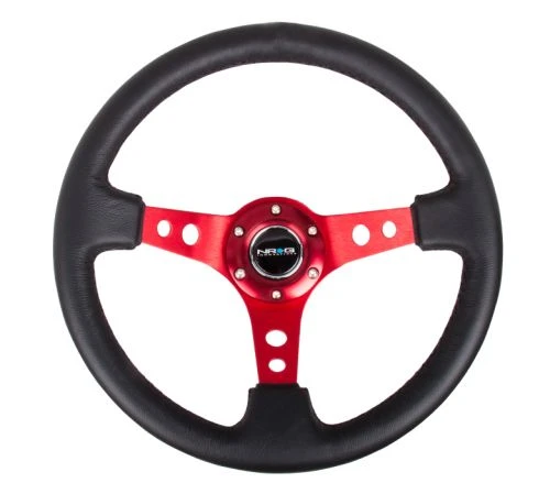 NRG Deep Black Leather Red Center 350mm Reinforced Steering Wheel Part Number: RST-006RD 3 NRG Deep Black Leather Red Center 350mm Reinforced Steering Wheel Part Number: RST-006RD