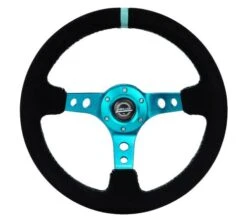 NRG Teal Center Teal Stitch Black Suede 350mm Steering Wheel Part Number: RST-006S-TL