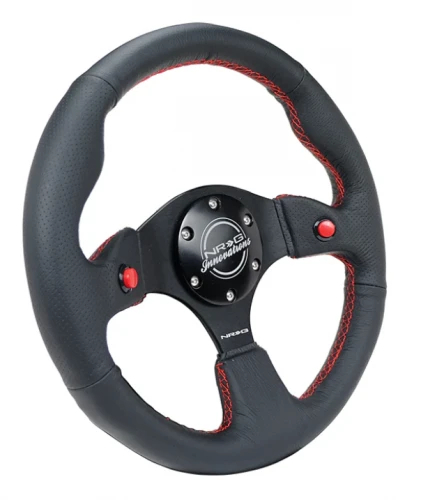 NRG Black 320mm Leather Steering Wheel With Duel Horn Buttons Part Number: RST-007R 4 NRG Black 320mm Leather Steering Wheel With Duel Horn Buttons Part Number: RST-007R - Image 2