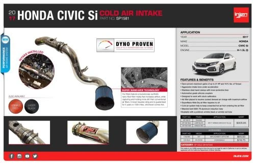 Injen 17-21 Civic Si Black SP Cold Air Intake Part Number: SP1581BLK 4 Injen 17-21 Civic Si Black SP Cold Air Intake Part Number: SP1581BLK - Image 2