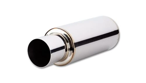 Vibrant Polished 2.5" TPV Round Universal Muffler: Straight Cut Tip Part Number: 1057 3 Vibrant Polished 2.5" TPV Round Universal Muffler: Straight Cut Tip Part Number: 1057