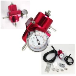 Rev9Power Red Universal Fuel Pressure Regulator With Gauge Part Number: AC-007-RED